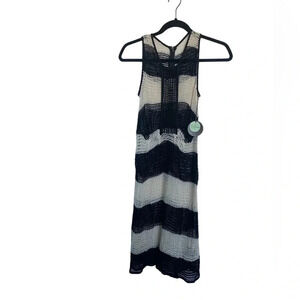 NWT Eva Franco Samantha Dress Wimbledon Stripe Open Weave Midi Dress Size 6
